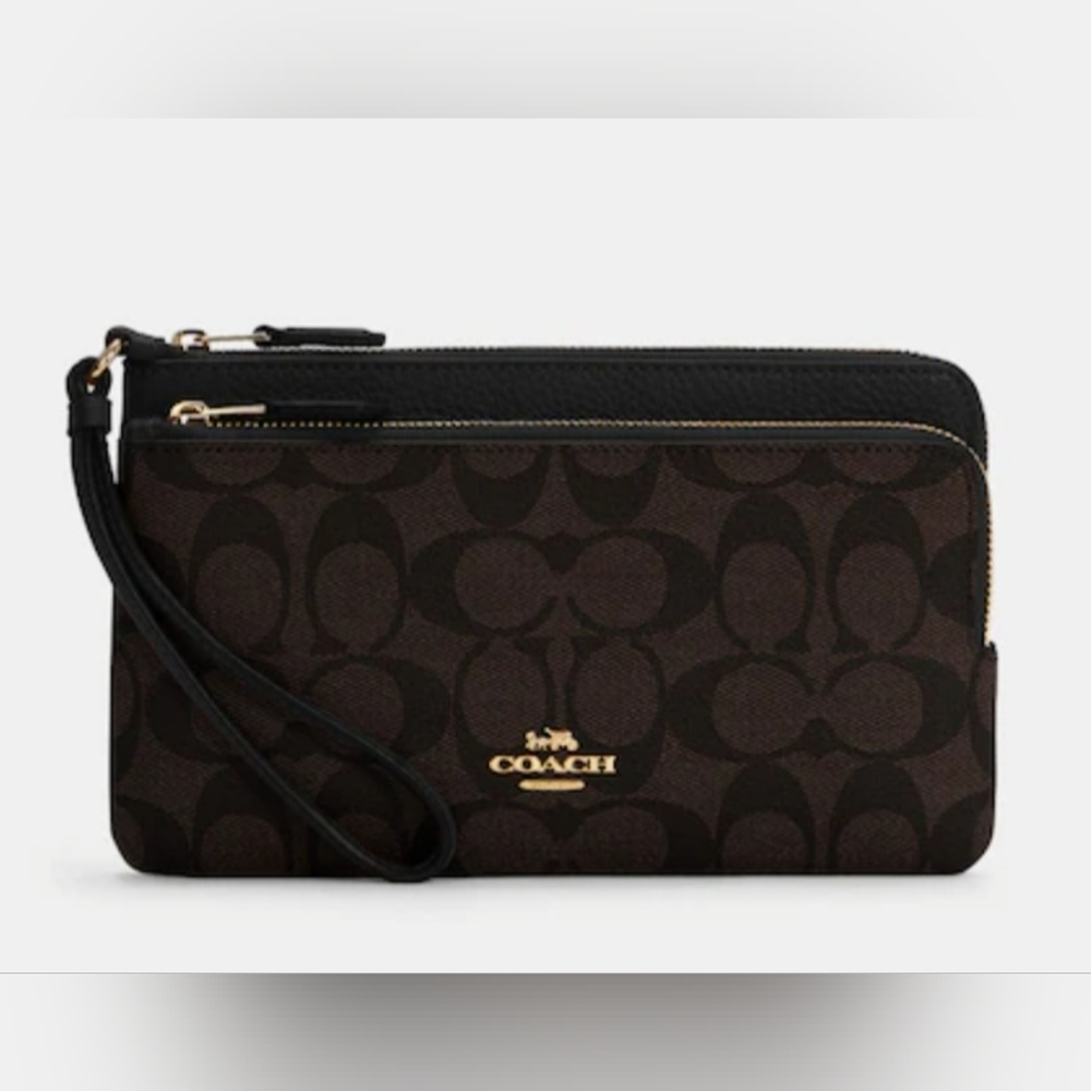 Coach Duo Set- Double Zipper Clutch and Zip Coin Purse
